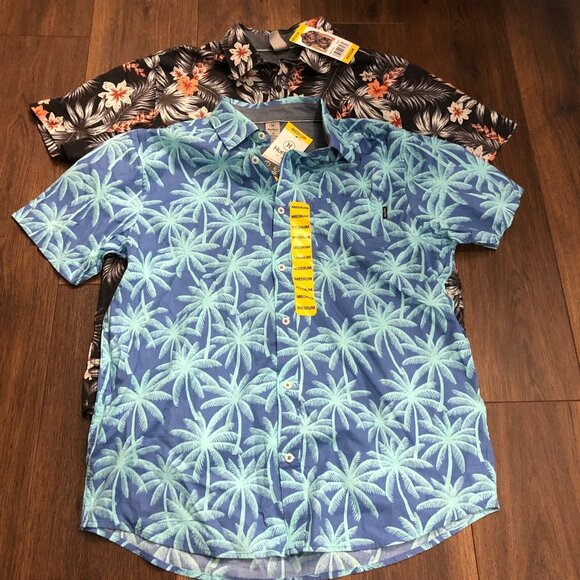 Hurley Men's Short Sleeve Button Up Size M Hawaiian Woven Patio Shirt LOT OF 2 - Picture 1 of 9